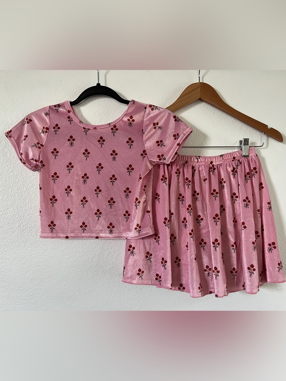 Pink Velvet Two-Piece Floral Set